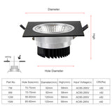 LED Ceiling Lamp 7W 9W 12W 15W COB Downlight LED 85-265V LED Recessed Down lamp led lights for home with led driver Dimmable