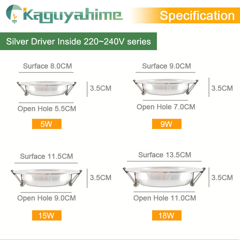 Kaguyahime LED Downlights 18W 15W 9W 5W 3W AC 220V 110V Ultra Thin Aluminum Spot Light For Living Room Down Light Ceiling lamp