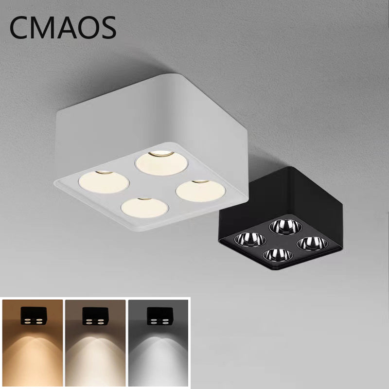 Ceiling Light 1/2/3/4 Head 12w Square Surface Mounted Downlight Anti-glare Living Room Bedroom Indoor Lighting Household Lamp