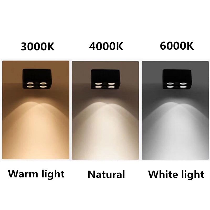 Ceiling Light 1/2/3/4 Head 12w Square Surface Mounted Downlight Anti-glare Living Room Bedroom Indoor Lighting Household Lamp