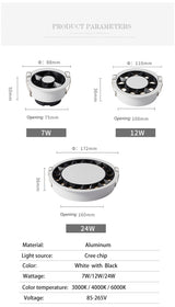 BRGT LED Spot Lights Recessed Downlight Aluminum Ceiling 7W 12W 24W COB Focos Lamp 110V 220V For Kitchen Home Indoor Lighting