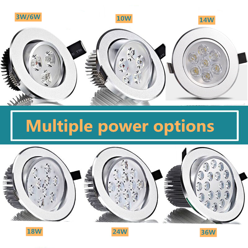Round dimmable downlight 3W/6W/10W/14W/18W/24W/36W LED ceiling spotlight embedded high-power ceiling spotlight ac85-265V