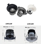 Anti-glare Dimmable Led Downlights COB Ceiling Spot Light 10W 12W 15W 18W AC90-265V Recessed Narrow Border Indoor Lighting