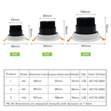 COB AC85-265V LED downlight 5W 9W 12W Warm White 3000k Pure White 6000k Spot Lights Indoorled downlight