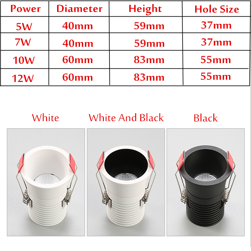 Anti Glare Dimmable COB LED Downlights 5W/7W/10W/12W LED Ceiling Spot Lights Warm Cold White Background Lamps Indoor Lighting