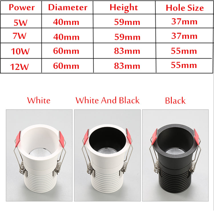 Anti Glare Dimmable COB LED Downlights 5W/7W/10W/12W LED Ceiling Spot Lights Warm Cold White Background Lamps Indoor Lighting