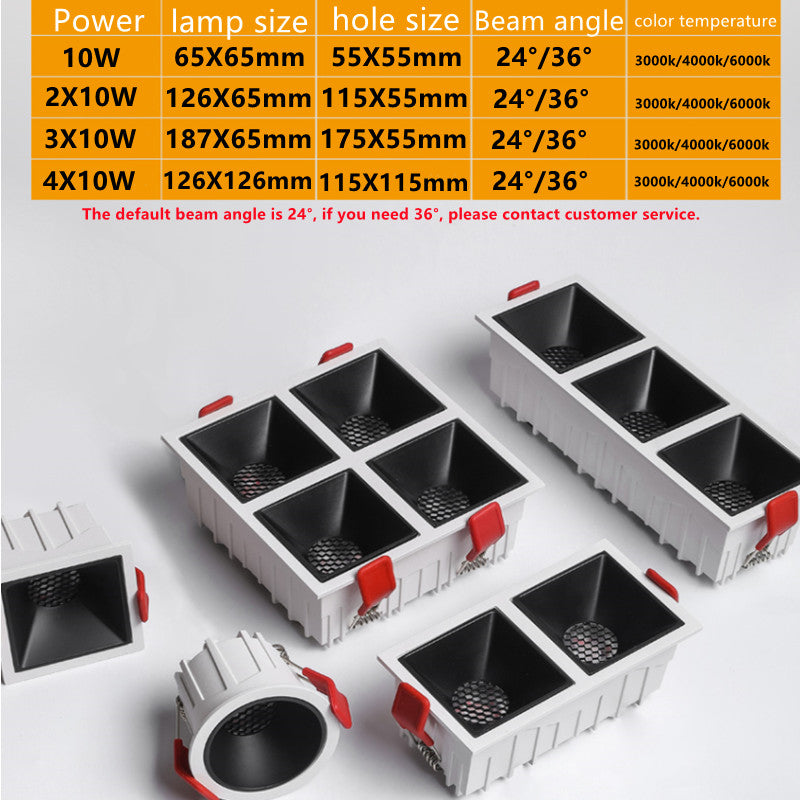 Honeycomb Square Nest Anti-Glare COB Recessed Downlight 1/2/3/4 LED Ceiling Spotlight for Bedroom Interior Lighting AC220V
