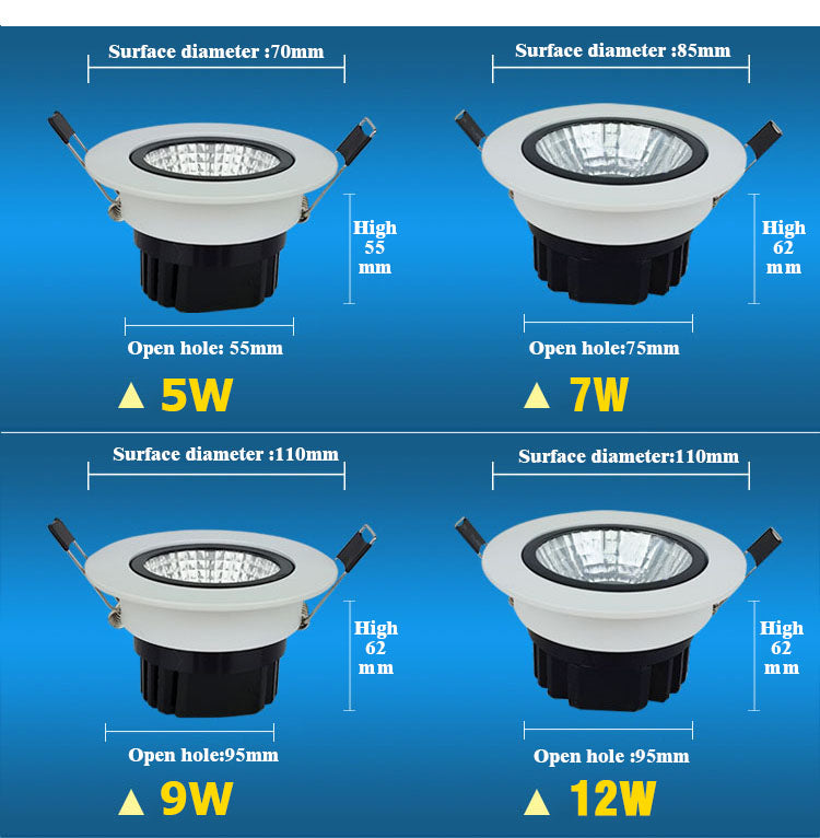 LED COB chip downlight Recessed LED Ceiling light Spot Light Household Indoor Lamp White/ warm white led lamp epistar Hot sell