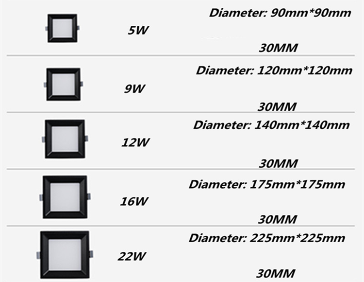 LED Downlight 5W 9W 12W 16W 22W Round Square Embedded LED Panel Light Downlight Black LED Ceiling Lamp Lights AC110V 220V