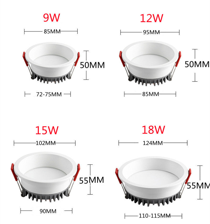 Dimmable AC85~265V Recessed Anti-Glare LED Downlights LED Ceiling Spot Lights Background Lamps Indoor Lighting 9W/12W/15W/18W