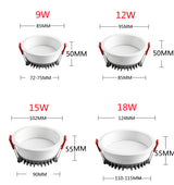 Dimmable AC85~265V Recessed Anti-Glare LED Downlights LED Ceiling Spot Lights Background Lamps Indoor Lighting 9W/12W/15W/18W