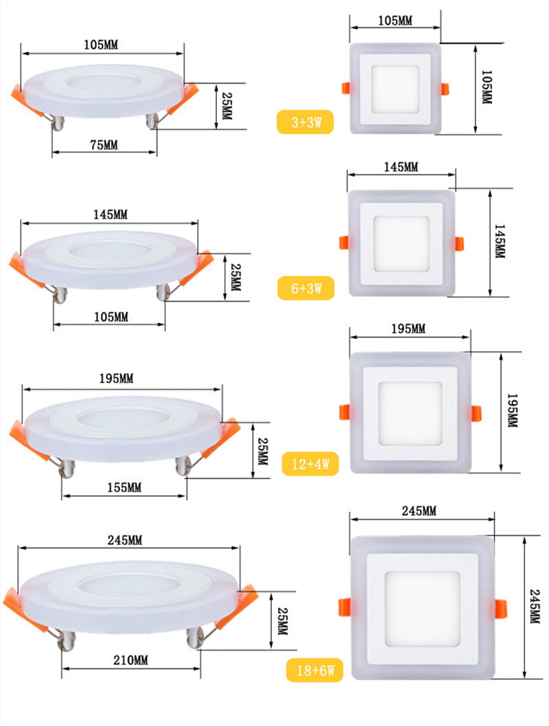 Ultra-thin LED Panel Light Recessed RGB Downlight With Remote Control 6W 9W 24W Round Square Double Color Ceiling Lamp Fixture
