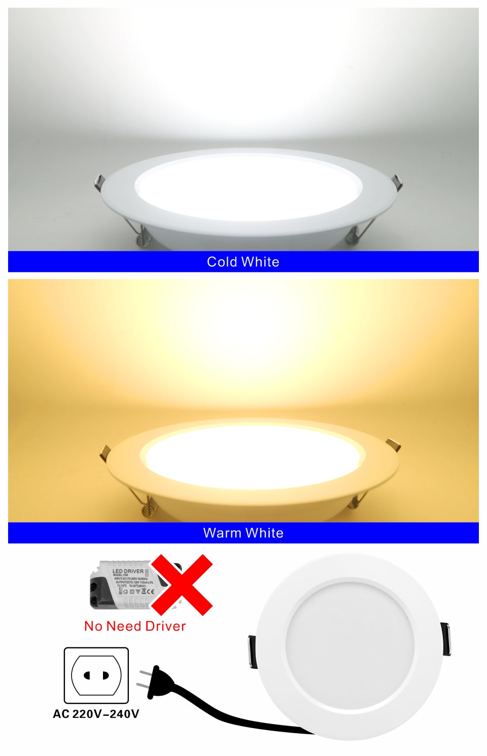 Led Downlight 3W 5W 7W 9W 12W 15W 220V 6pcs/lot Recessed Ceiling Light 3/4/5 inch Round Led Panel Down Light Spotlight Lighting