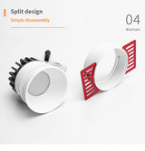 Saiyo LED Borderless Downlight 8W Spot Light Cut Hole 75mm Embedded Anti-glare Trimless Aluminum Recessed Lamp 85-265V For Home