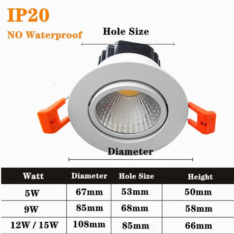 IP65 Waterproof Led Downlight 220V 110V Ceiling Lamp 12W Recessed Down light Round Led Panel Light 15W Spotlight Indoor Lights