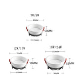 Dimmable Recessed Anti Glare LED Downlights 7W/9W/12W/15W/18W/24W LED Ceiling Spot Lights Background Lamps Indoor Lighting