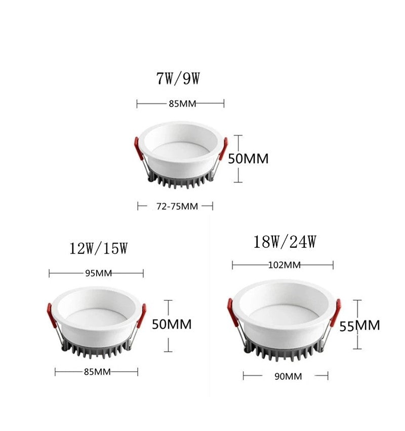 Dimmable Recessed Anti Glare LED Downlights 7W/9W/12W/15W/18W/24W LED Ceiling Spot Lights Background Lamps Indoor Lighting