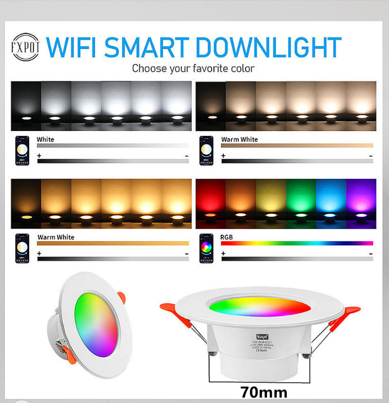 Smart LED Downlight Bluetooth TUYA WiFi Alexa Remote Control Ceiling Lamp RGBCW Color Changing Smart Life Ceiling LED Downlight