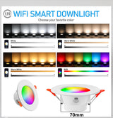 Smart LED Downlight Bluetooth TUYA WiFi Alexa Remote Control Ceiling Lamp RGBCW Color Changing Smart Life Ceiling LED Downlight