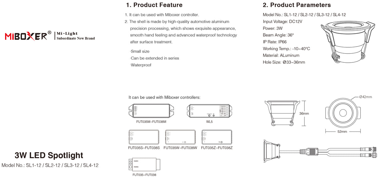 Miboxer 12V 3W Mini Single Color CCT RGB RGBW Dimmable Downlight Cabinet Lamp Wardrobe  Showcase  LED Waterproof Spot Light