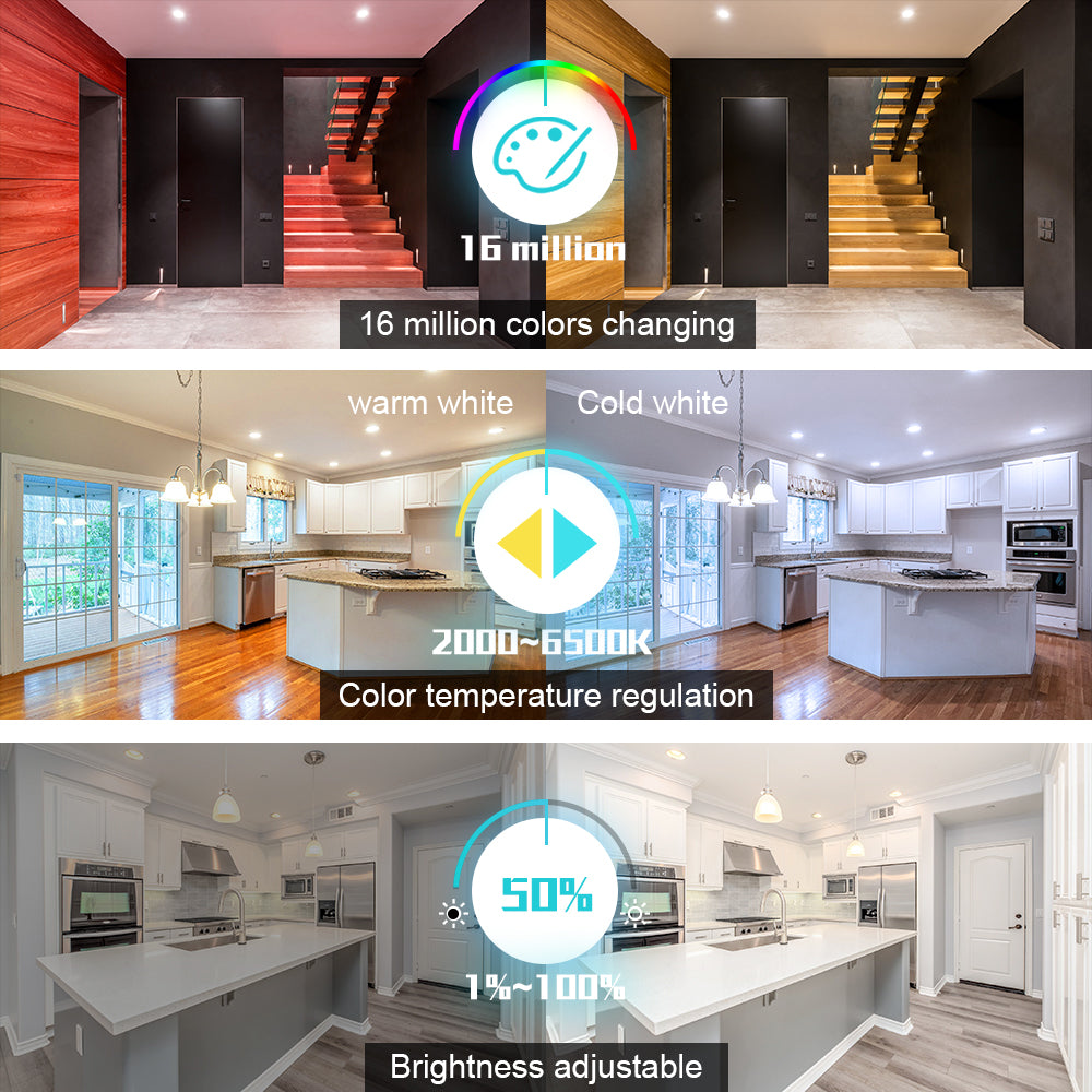 Zigbee 3.0 Pro RGB+CCT 6W 9W 12W LED Downlight IP44 IP54 Ceiling Light Compatible with Tuya APP RF Remote Voice Control