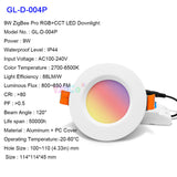 Zigbee 3.0 Pro RGB+CCT 6W 9W 12W LED Downlight IP44 IP54 Ceiling Light Compatible with Tuya APP RF Remote Voice Control