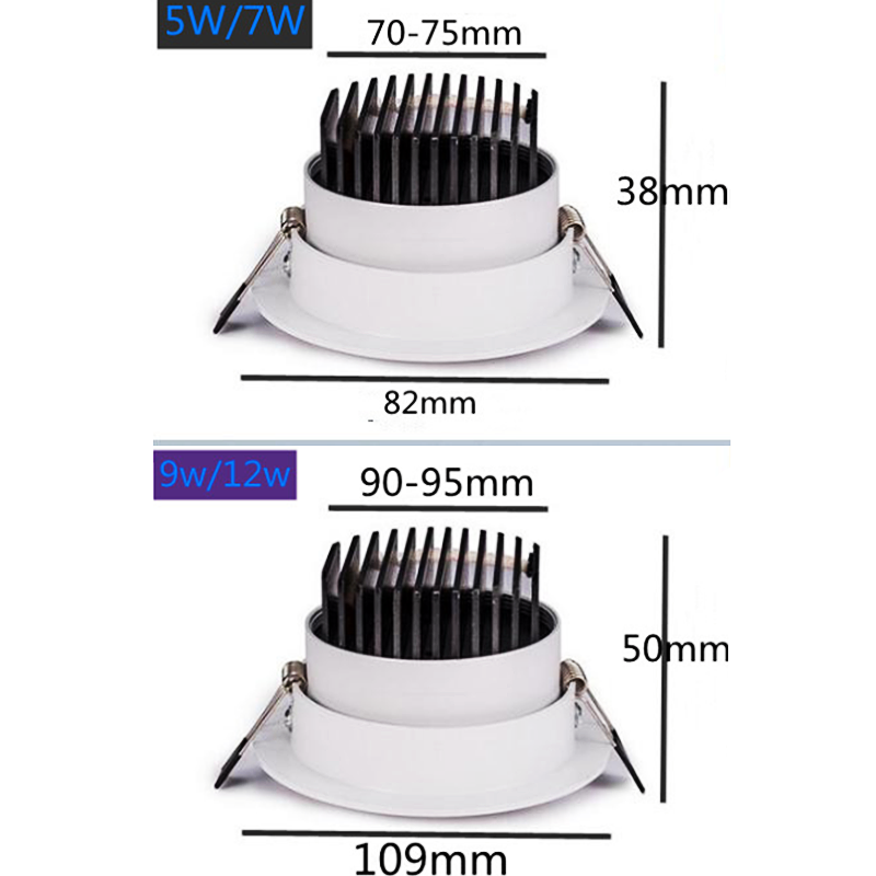 Dimmable LED downlight COB 5w 7w 12w AC220V ceiling light hotel living room bedroom kitchen LED lighting