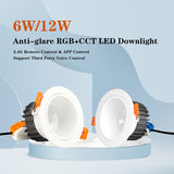 Miboxer 6W 12W Anti-glare RGB+CCT LED Downlight Work for 2.4G Remote Control &amp; APP Voice Control