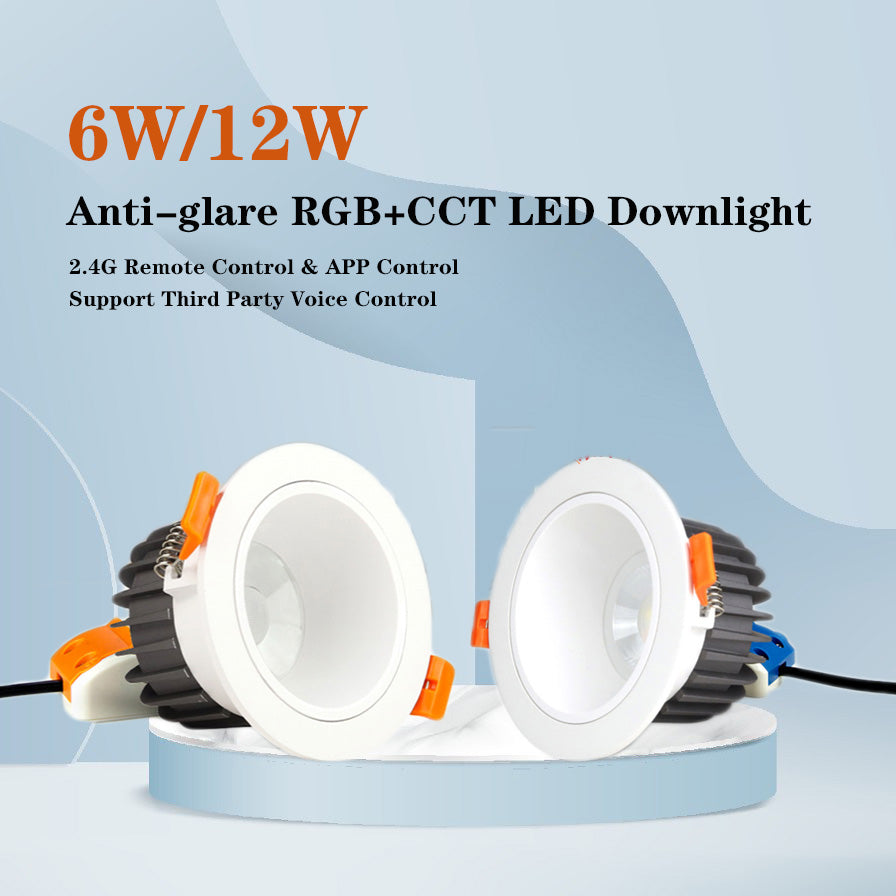 Miboxer 6W 12W Anti-glare RGB+CCT LED Downlight Work for 2.4G Remote Control &amp; APP Voice Control