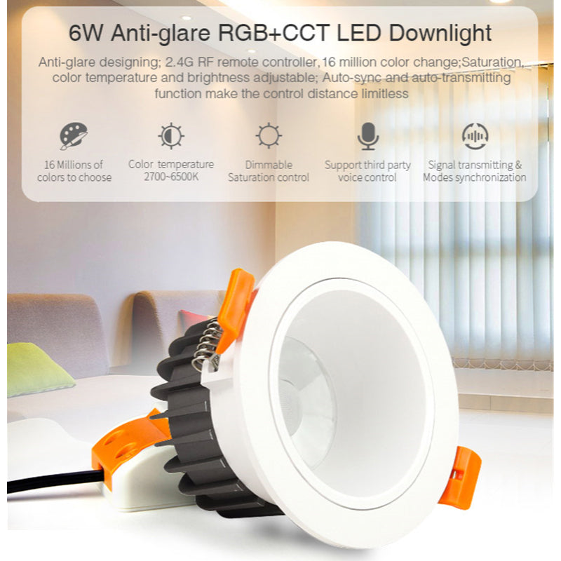 Miboxer 6W 12W Anti-glare RGB+CCT LED Downlight Work for 2.4G Remote Control &amp; APP Voice Control