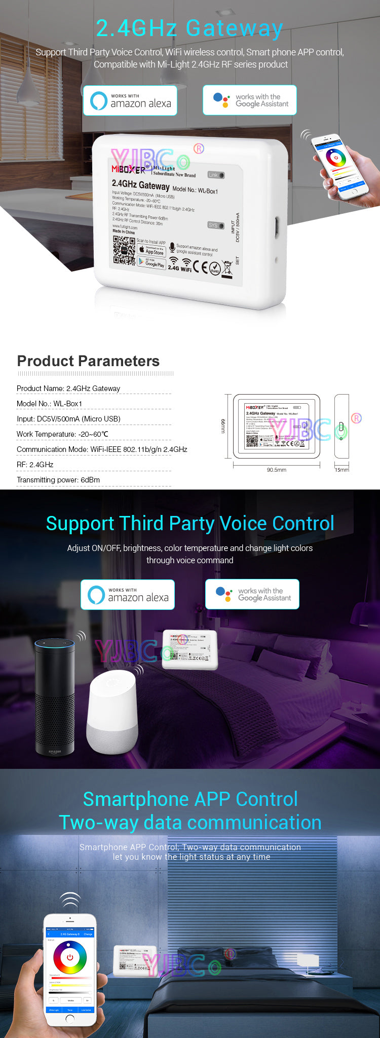 Miboxer 6W 12W Anti-glare RGB+CCT LED Downlight Work for 2.4G Remote Control &amp;amp; APP Voice Control