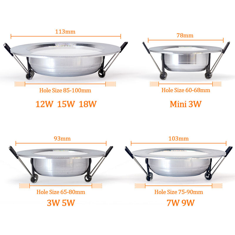 LED Downlight Ceiling silvery 3W 5W 7W 9W 12W 15W 18W Warm white cold white Bright silver led light AC 220V 230V 240V
