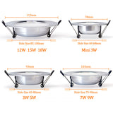 LED Downlight Ceiling silvery 3W 5W 7W 9W 12W 15W 18W Warm white cold white Bright silver led light AC 220V 230V 240V
