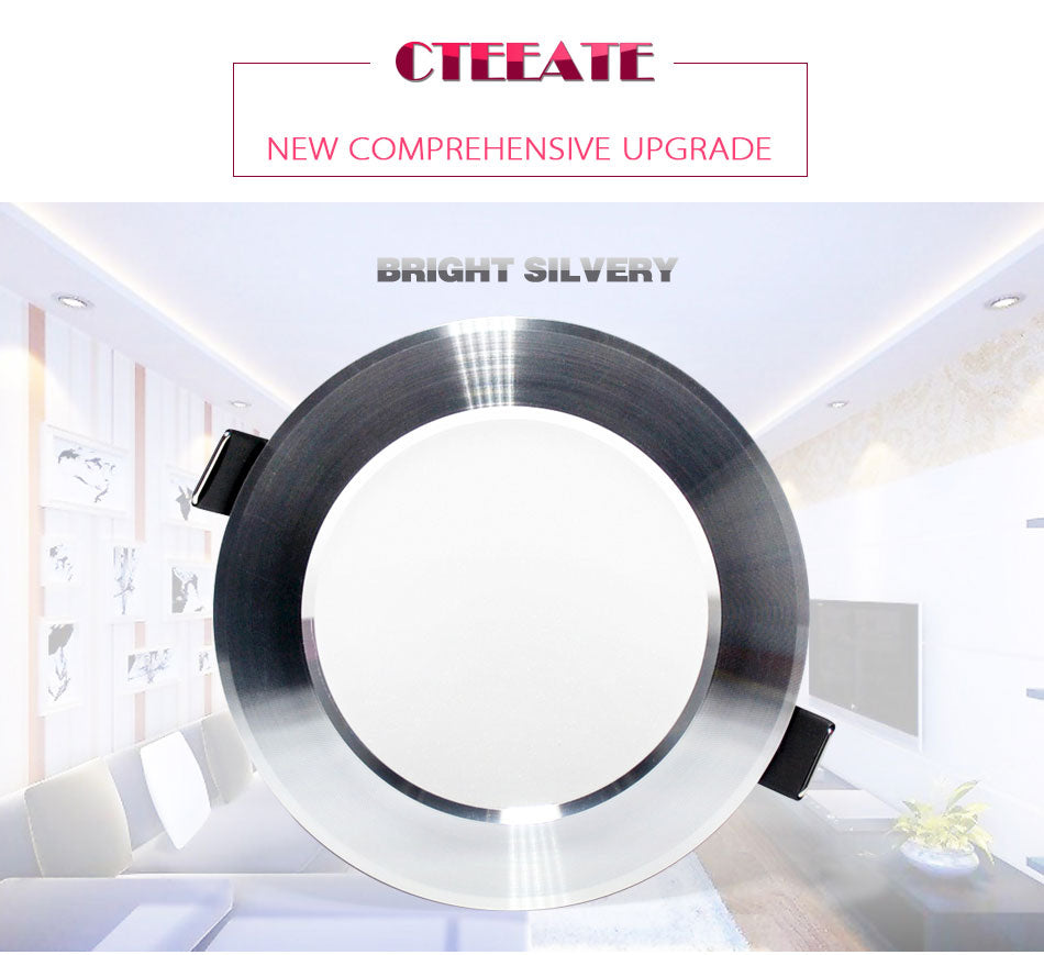LED Downlight Ceiling silvery 3W 5W 7W 9W 12W 15W 18W Warm white cold white Bright silver led light AC 220V 230V 240V