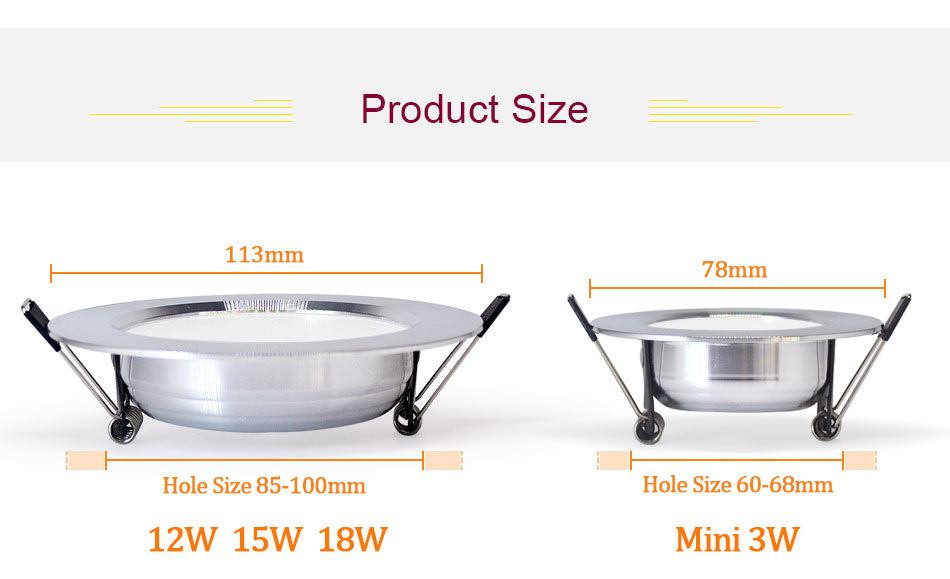 LED Downlight Ceiling silvery 3W 5W 7W 9W 12W 15W 18W Warm white cold white Bright silver led light AC 220V 230V 240V