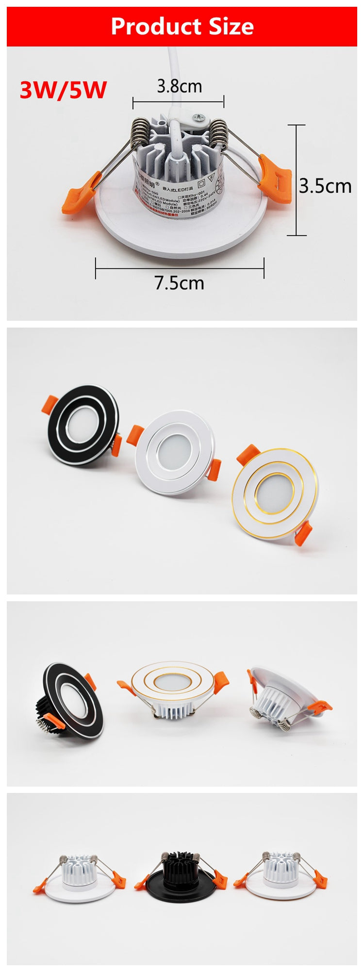 LED embedded round ceiling light 3w / 5w downlight AC/DC12V AC/DC24V white light / warm white light / neutral light