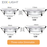 LED Downlight 220V Recessed Ceiling Lamp 5W 9W 12W 15W Tri-color light/white light/warm light 8PCS led Spotlight Indoor lighting