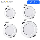 LED Downlight 220V Recessed Ceiling Lamp 5W 9W 12W 15W Tri-color light/white light/warm light 8PCS led Spotlight Indoor lighting
