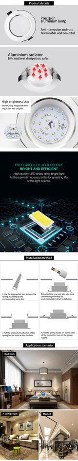 LED Downlight 220V Recessed Ceiling Lamp 5W 9W 12W 15W Tri-color light/white light/warm light 8PCS led Spotlight Indoor lighting