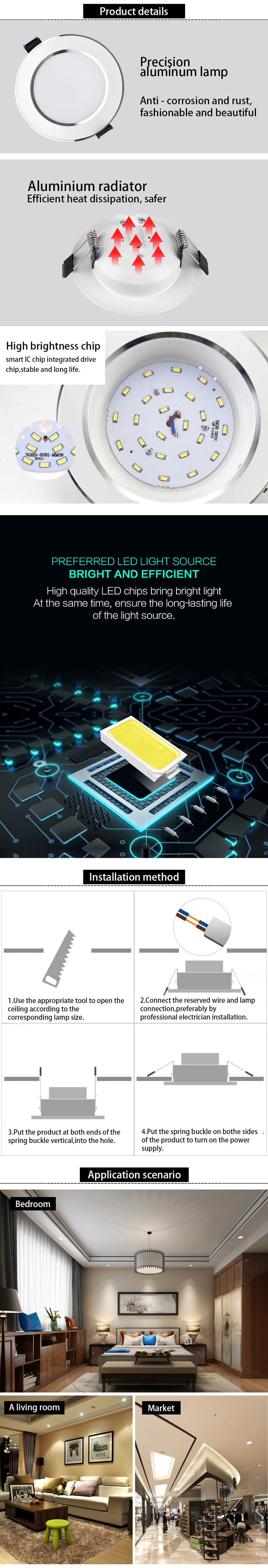 LED Downlight 220V Recessed Ceiling Lamp 5W 9W 12W 15W Tri-color light/white light/warm light 8PCS led Spotlight Indoor lighting