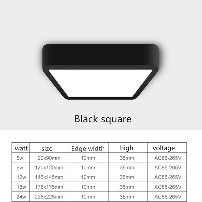 Black LED Panel Light 6W 9w 12W 18W 24w Surface Mounted LED Ceiling Lights AC85-265V Square Round LED Downlight