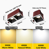 Dimmable 7W12W14W 24W Square Frameless NO Dazzling COB Recessed Downlight LED Ceiling Spot Light for Bedroom Living Room Kitchen