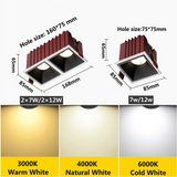 Dimmable 7W12W14W 24W Square Frameless NO Dazzling COB Recessed Downlight LED Ceiling Spot Light for Bedroom Living Room Kitchen