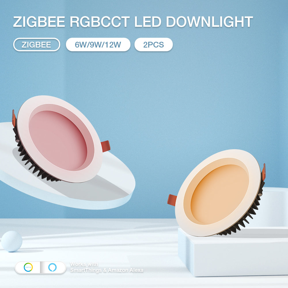 Gledopto 2PCS Zigbee Dimmable LED Recessed Downlight Color Changing Compatible with SmarThings Tuya APP Alexa Voice Control