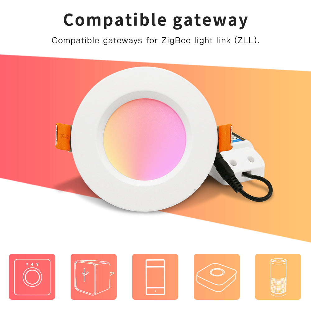 Gledopto 2PCS Zigbee Dimmable LED Recessed Downlight Color Changing Compatible with SmarThings Tuya APP Alexa Voice Control
