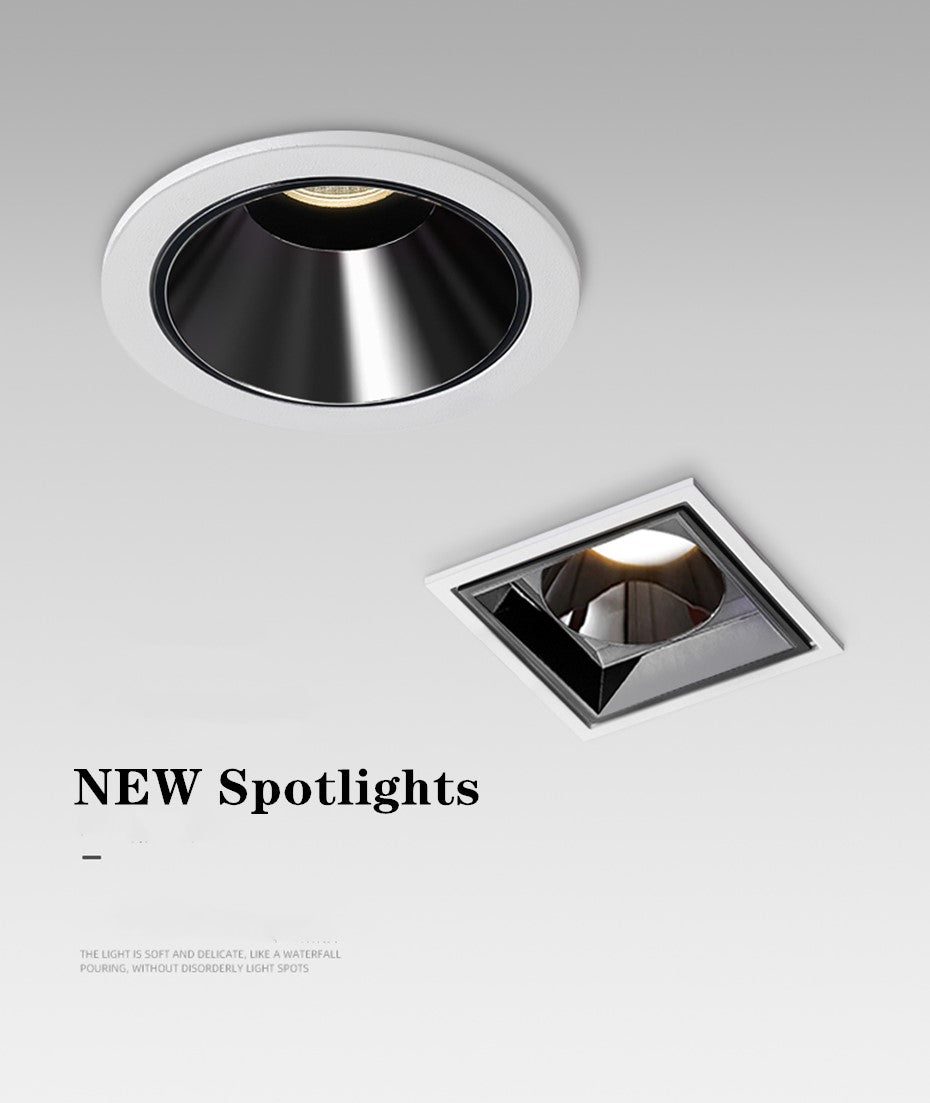 DBF 2021 Anti-Glare Round/Square Ceiling Spot Lights 7W 12W 15W Black Reflector Hotel Wall Washer Embedded Downlights Dimmable