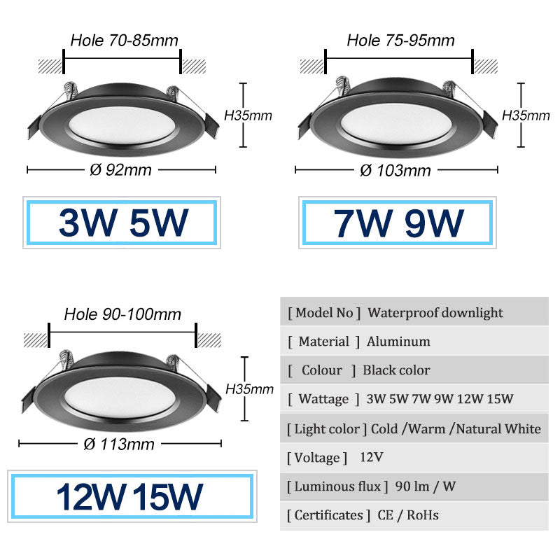 Led Downlight 12V 5W 7W 9W 12W 15W Waterproof IP65 Led Spot Safety Voltage Downlights Ceiling Round Down light Led Panel Light