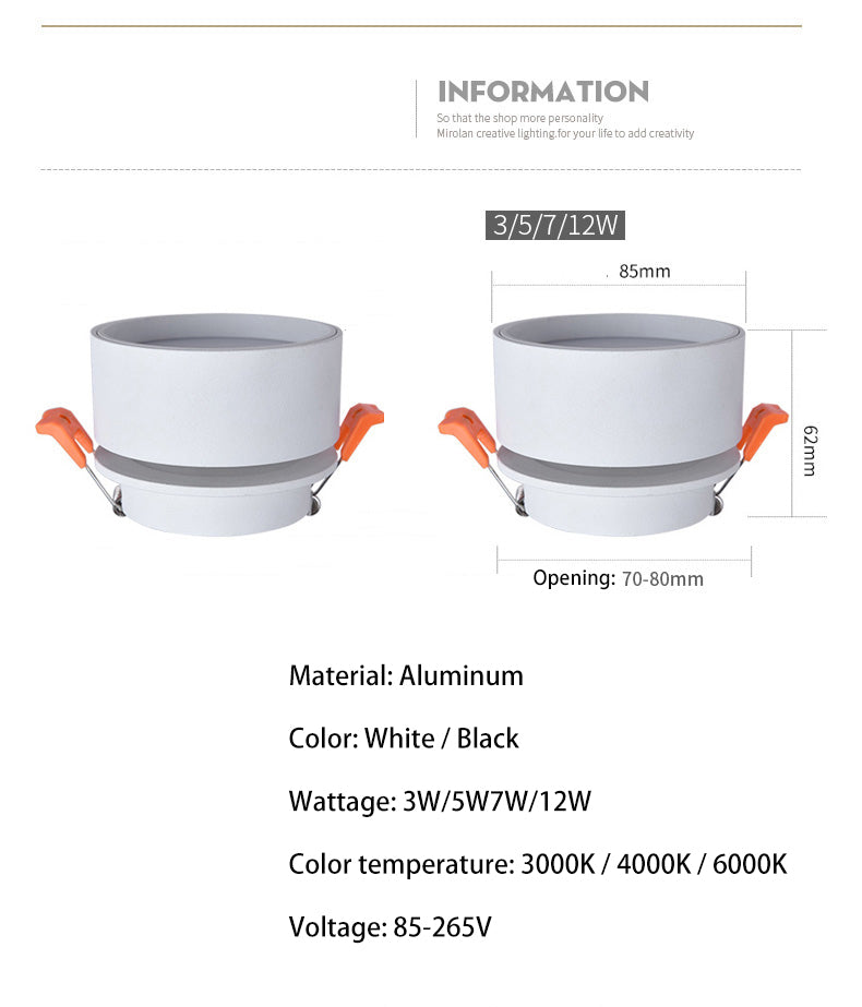 Saiyo Foldable LED Downlight 3W 5W 7W 12W Recessed Round Spot Light Aluminum Ceiling Lamp 75mm For Kitchen Home Indoor Lighting