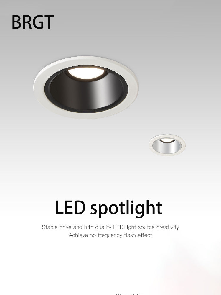 BRGT LED Short Spotlight Round Recessed Downlight Anti Glare 5W 7W 12W Ceiling Lamp Ultra Thin Cut 75mm For Living Room Lighting