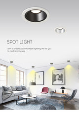 BRGT LED Short Spotlight Round Recessed Downlight Anti Glare 5W 7W 12W Ceiling Lamp Ultra Thin Cut 75mm For Living Room Lighting